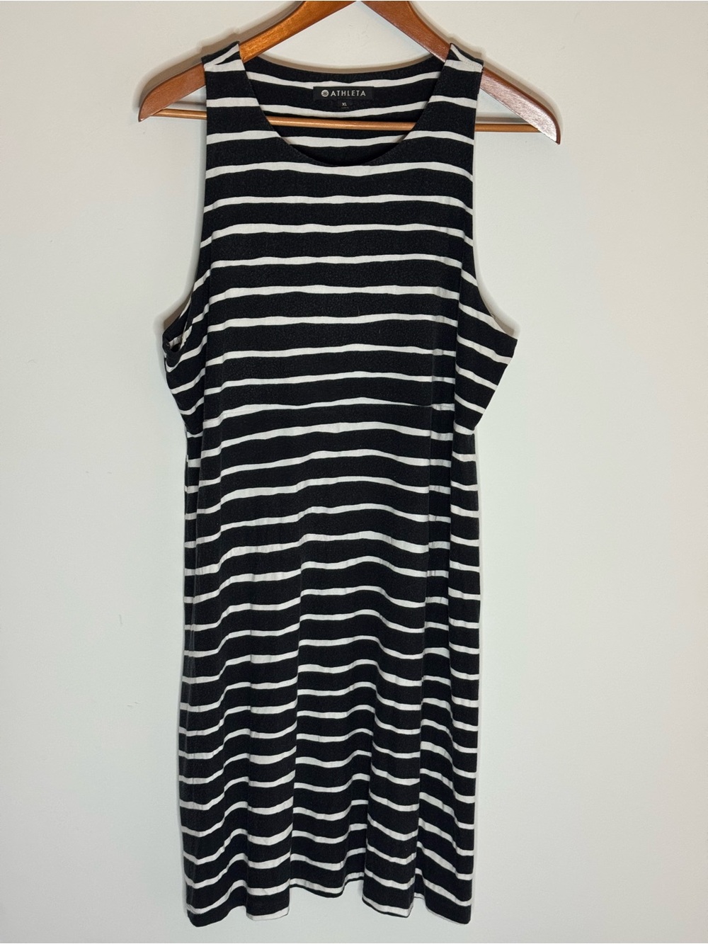 Athleta Charcoal Black White Striped Tank Dress Womens XL High Neck Modal Stretc